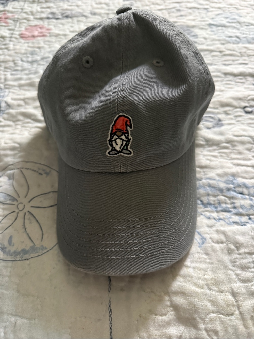 Life Is Good Gray Baseball Cap with Red Gnome Patch